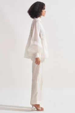 Amrich White Hand Embellished Bishop Sleeve Top -Cheap Wovencia Store 0404amr23 3