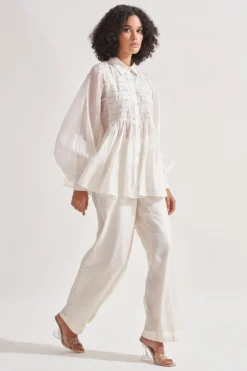 Amrich White Hand Embellished Bishop Sleeve Top -Cheap Wovencia Store 0404amr23 4