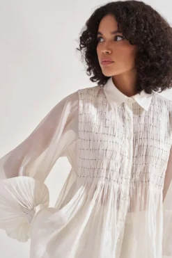 Amrich White Hand Embellished Bishop Sleeve Top -Cheap Wovencia Store 0404amr23 5