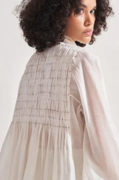 Amrich White Hand Embellished Bishop Sleeve Top -Cheap Wovencia Store 0404amr23 6