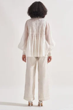 Amrich White Hand Embellished Bishop Sleeve Top -Cheap Wovencia Store 0404amr23 7