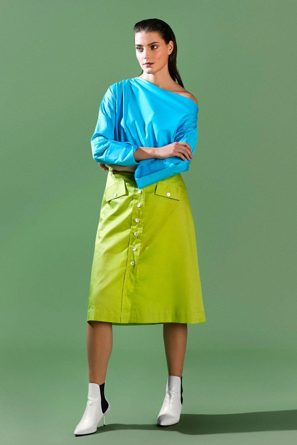 Bennch Lime Green Button Down Skirt 1 Bennch Lime Green Button Down Skirt