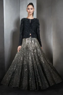 Rohit Gandhi + Rahul Khanna Black Embellished Lehenga Set