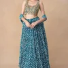 Arpita Mehta Teal Mirror Embellished Tiered Lehenga Set