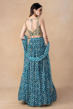 Arpita Mehta Teal Mirror Embellished Tiered Lehenga Set -Cheap Wovencia Store 101123am19 5