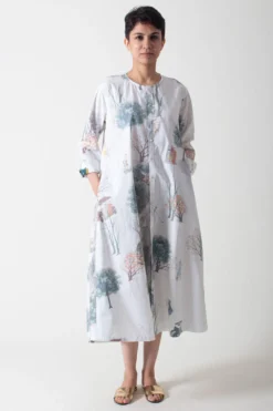 SUKETDHIR White Printed Poplin Shirt Dress -Cheap Wovencia Store 101sd34 3