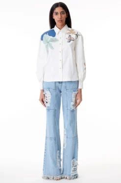 Kanika Goyal Label White Shirt With Floral Cluster Applique