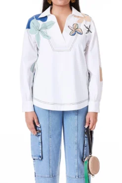 Kanika Goyal Label White Top Stitched Applique Shirt