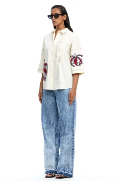 Kanika Goyal Label Iris Embellished Ruched Pocket Shirt -Cheap Wovencia Store 111023kg06 3