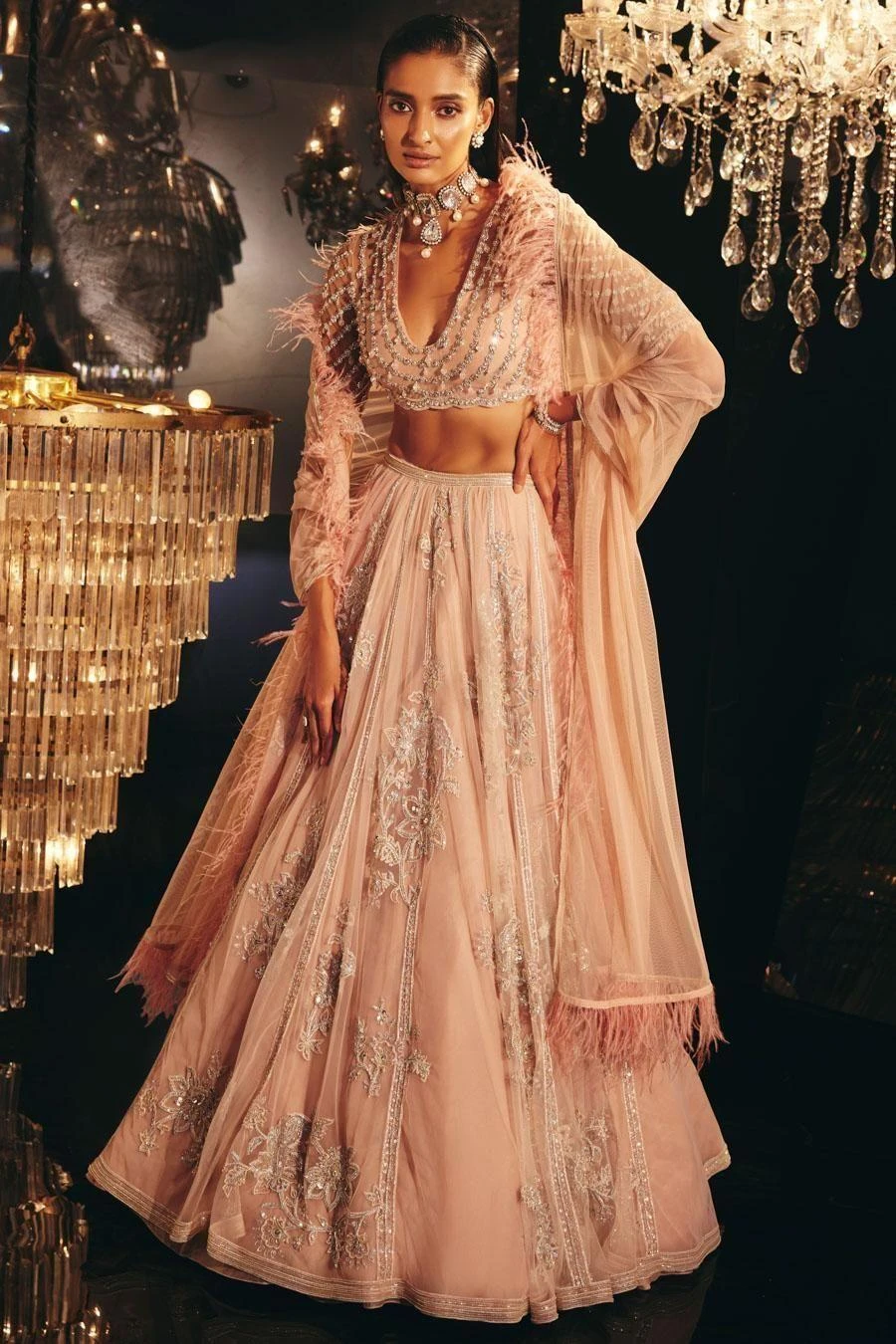 Ridhi Mehra Beige & Pink Embellished Lehenga Set 1 Ridhi Mehra Beige & Pink Embellished Lehenga Set
