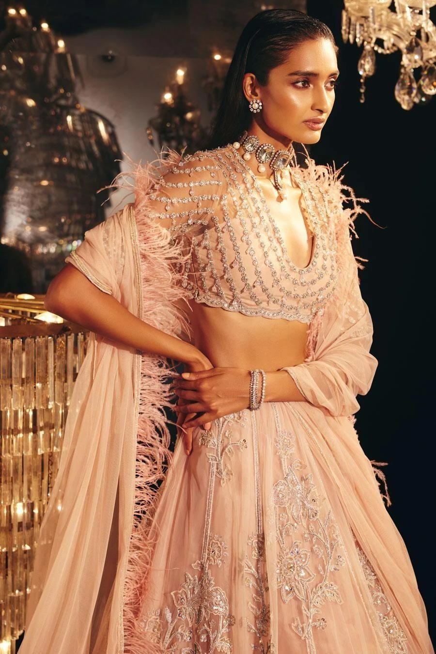 Ridhi Mehra Beige & Pink Embellished Lehenga Set 2 Ridhi Mehra Beige & Pink Embellished Lehenga Set - Image 2