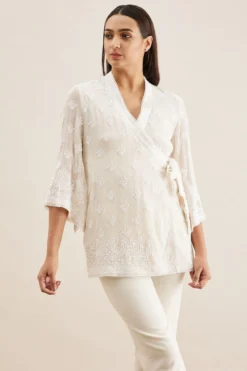 PATINE White Hand Embroidered Chikankari Wrap Top -Cheap Wovencia Store 111pat15 2