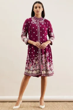 PATINE Maroon Gara Embroidered Dress