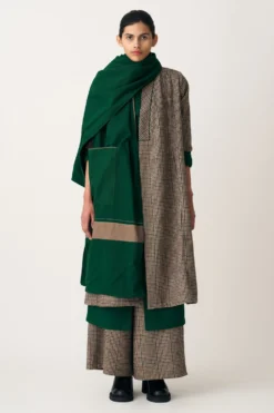 Three Umber Checkered High Waist Broad Bottom