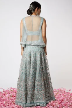 Gopi Vaid Ice Blue Embellished Lehenga Set With Short Jacket -Cheap Wovencia Store 115gv7 3