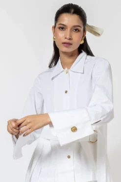 Ode To Odd White Asymmetric Belted Shirt -Cheap Wovencia Store 123odd4 4
