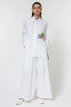Ode To Odd White Poplin Shirt With Embroidered Patch Pocket