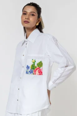 Ode To Odd White Poplin Shirt With Embroidered Patch Pocket -Cheap Wovencia Store 123odd6 4