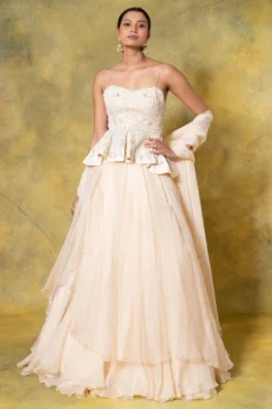 Ahilian Beige Embellished Peplum & Lehenga Set