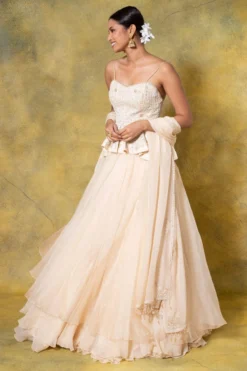 Ahilian Beige Embellished Peplum & Lehenga Set -Cheap Wovencia Store 12423ah1 3