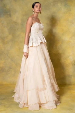 Ahilian Beige Embellished Peplum & Lehenga Set -Cheap Wovencia Store 12423ah1 4