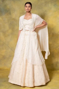 Ahilian Beige Embellished Cape Set