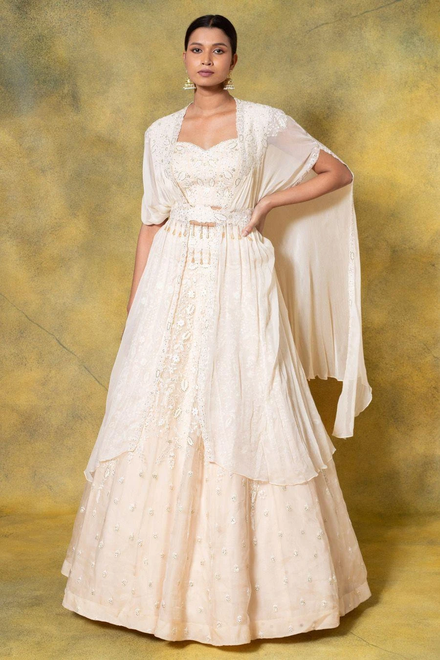 Ahilian Beige Embellished Cape Set 1 Ahilian Beige Embellished Cape Set