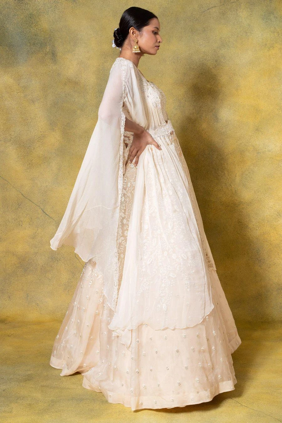 Ahilian Beige Embellished Cape Set 2 Ahilian Beige Embellished Cape Set - Image 2