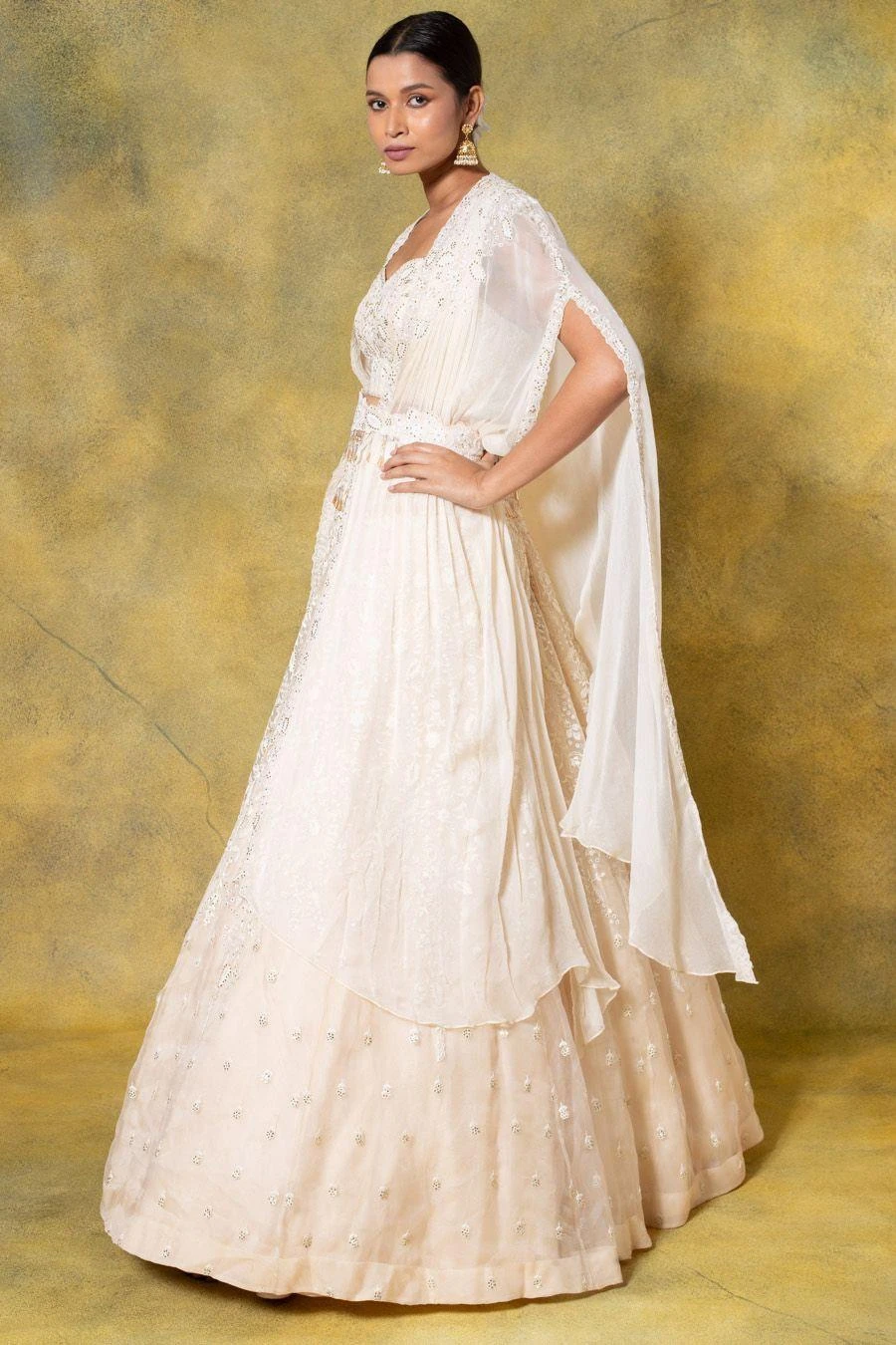 Ahilian Beige Embellished Cape Set 3 Ahilian Beige Embellished Cape Set - Image 3