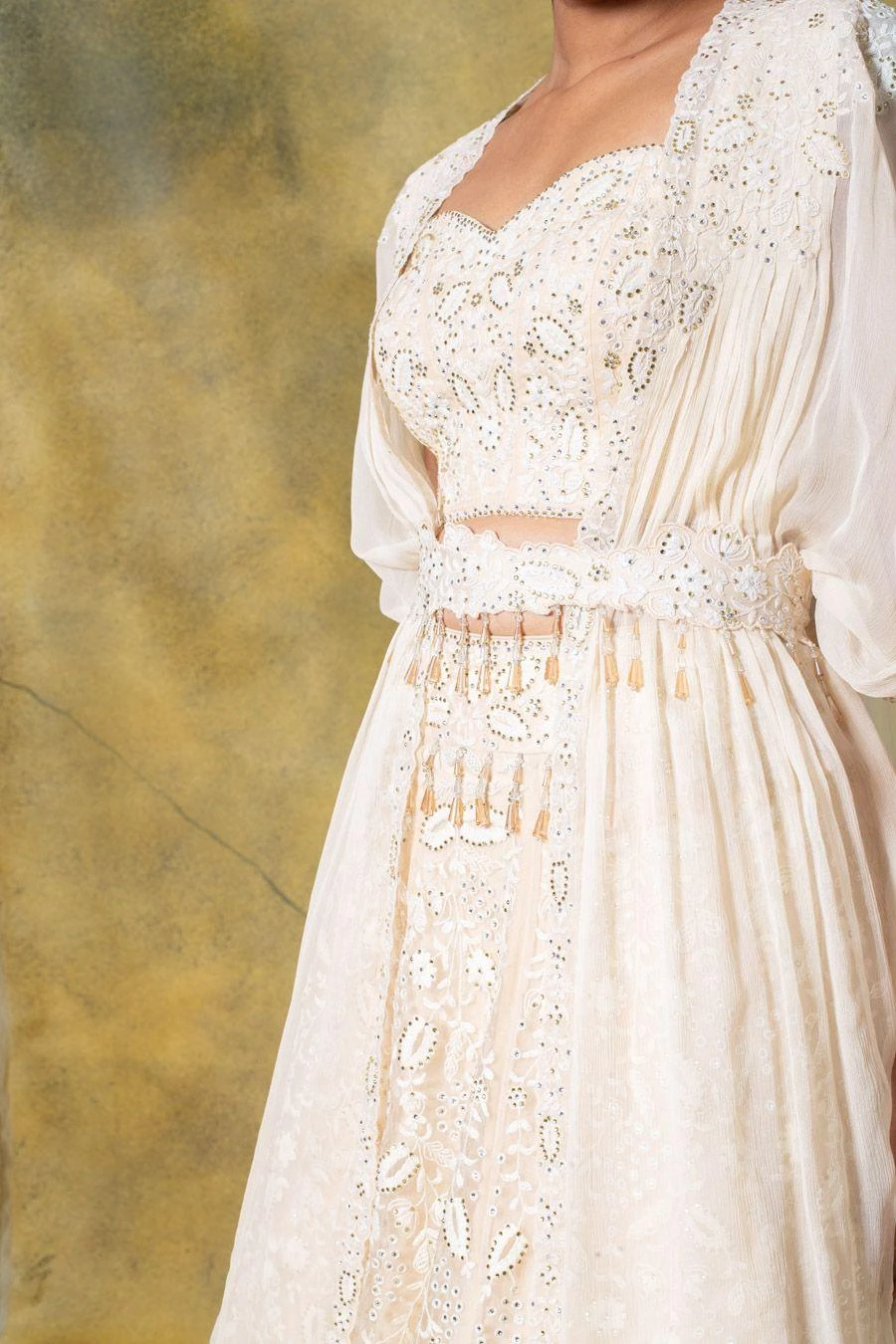 Ahilian Beige Embellished Cape Set 4 Ahilian Beige Embellished Cape Set - Image 4