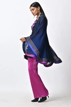 Kiran Uttam Ghosh Navy Pleated Wrap With Bell Sleeves -Cheap Wovencia Store 12723kug14 3