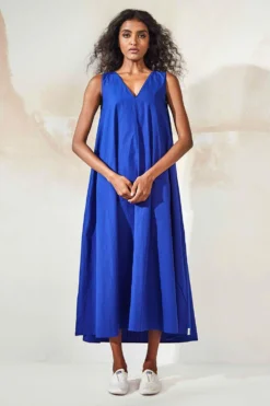 Khara Kapas Electric Blue A-line Midi Dress