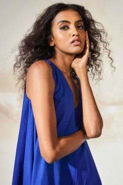 Khara Kapas Electric Blue A-line Midi Dress -Cheap Wovencia Store 12923kk33 4