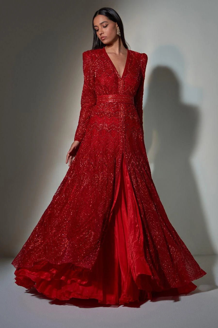 Ritika Mirchandani Red Embellished Anarkali & Lehenga Set 2 Ritika Mirchandani Red Embellished Anarkali & Lehenga Set - Image 2