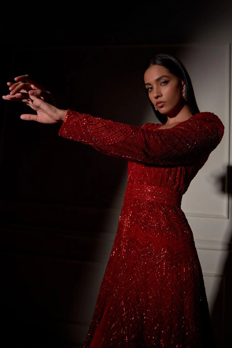 Ritika Mirchandani Red Embellished Anarkali & Lehenga Set 3 Ritika Mirchandani Red Embellished Anarkali & Lehenga Set - Image 3