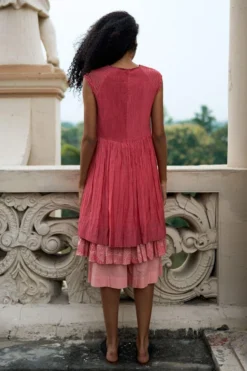 Swatti Kapoor Quartz Pink Layered Dress With Coral Culottes -Cheap Wovencia Store 131sk15 5