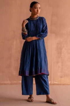Swatti Kapoor Neel Blue Inverted Pleat Pants