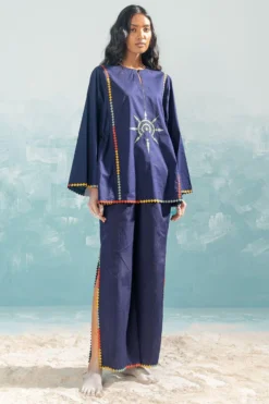 Ikai Navy Nile High Slit Pants