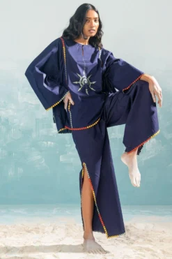 Ikai Navy Nile High Slit Pants -Cheap Wovencia Store 1411ik18 3