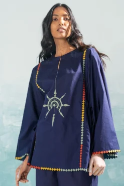 Ikai Navy Nile High Slit Pants -Cheap Wovencia Store 1411ik18 4