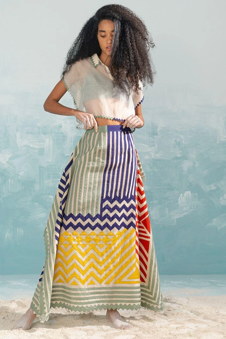 Ikai Beige Draped & Panelled Skirt 1 Ikai Beige Draped & Panelled Skirt