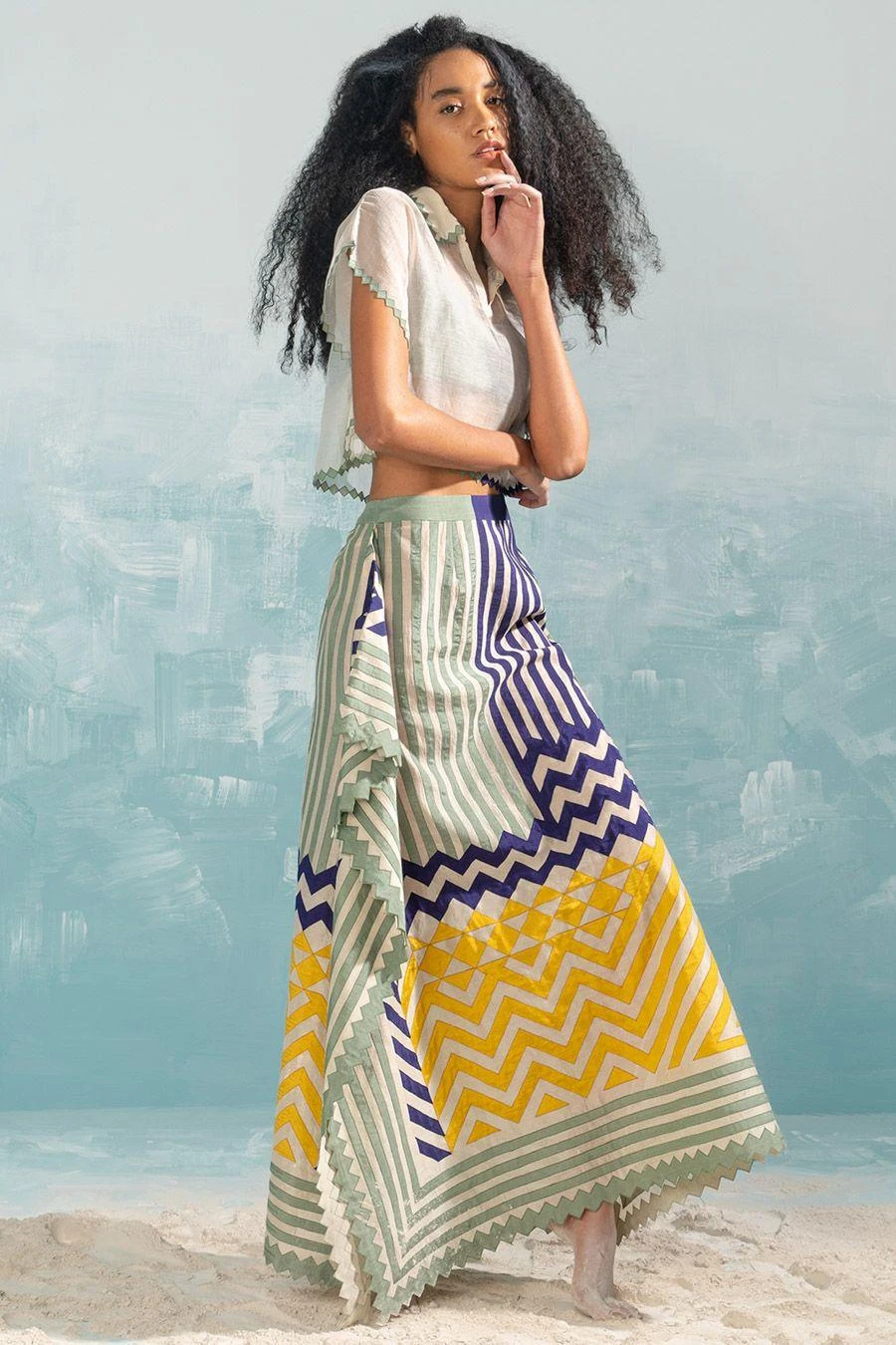 Ikai Beige Draped & Panelled Skirt 2 Ikai Beige Draped & Panelled Skirt - Image 2