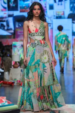 Payal Singhal Green Emma Tropical Printed Cut-out Dress