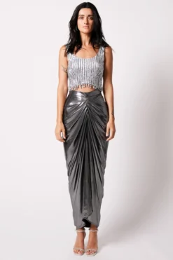 431-88 By Shweta Kapur Charcoal Liquid Nora Skirt