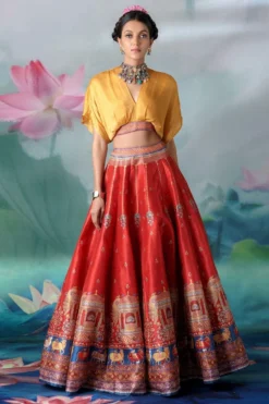 Rajdeep Ranawat Mustard Leela Printed Lehenga Set -Cheap Wovencia Store 1503rr25 3