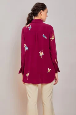 PATINE Wine Crane Motifs Parsi Gara Embroidered Shirt -Cheap Wovencia Store 15739 5