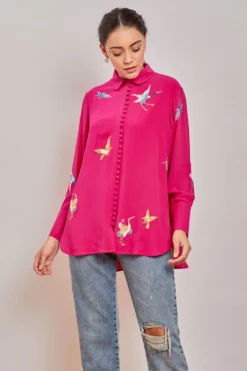 PATINE Pink Crane Motifs Parsi Gara Embroidered Shirt -Cheap Wovencia Store 15894 4
