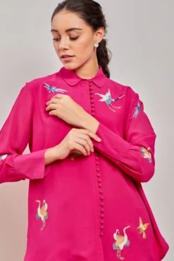 PATINE Pink Crane Motifs Parsi Gara Embroidered Shirt -Cheap Wovencia Store 15894 5