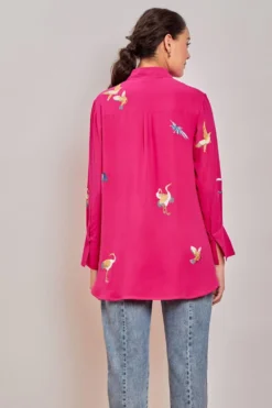 PATINE Pink Crane Motifs Parsi Gara Embroidered Shirt -Cheap Wovencia Store 15894 6