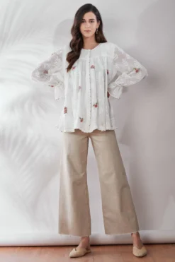 PATINE White Embroidered Pintuck Top